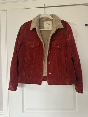 The Normal Brand Corduroy Sherpa-Lined Jacket in Rust Red